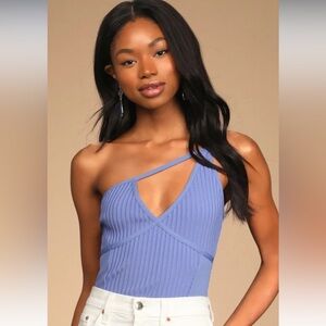 Lulu's Purple Asymmetrical Ribbed Bodysuit